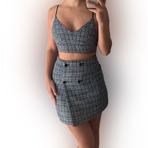 Stylish Tweed Skirt in Blue and White